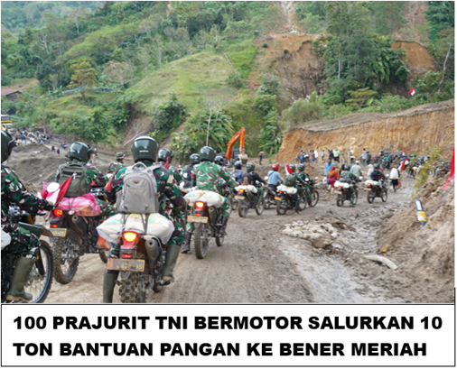 100 Prajurit TNI Bermotor Salurkan 10 Ton Bantuan Pangan ke Bener Meriah
